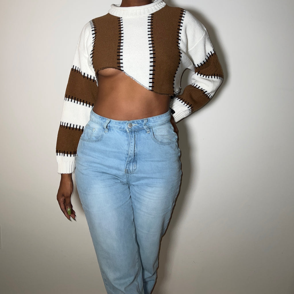 Chocolate & Ivory Asymmetric Cropped Sweater