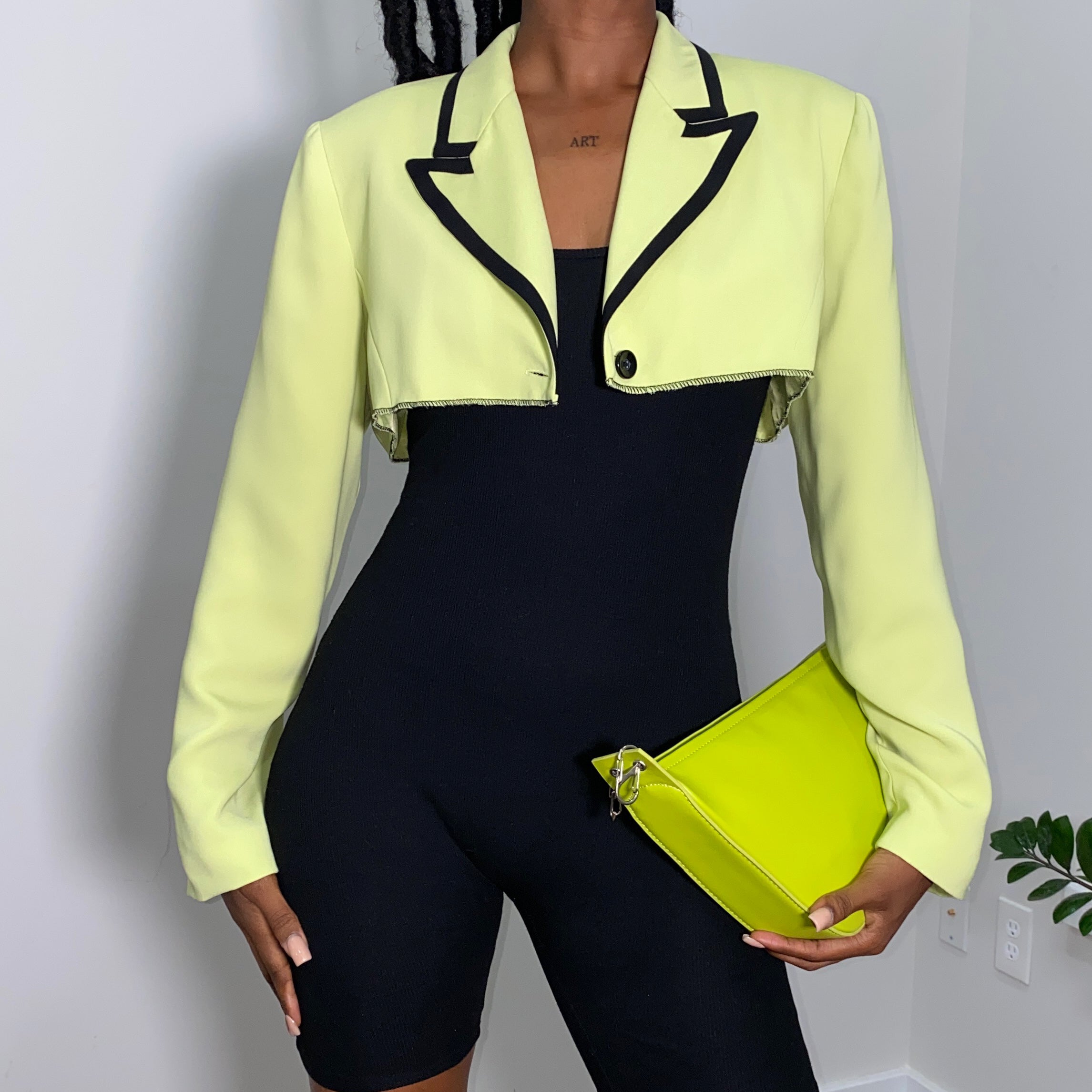 Yellow clearance cropped blazer